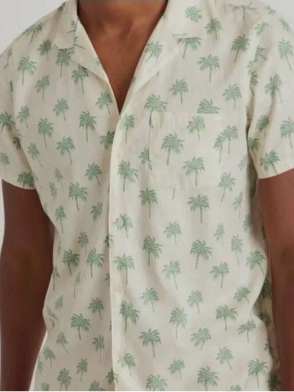 Marine Layer Palm Tree Camp Collar Shirt Size Small Cream Green